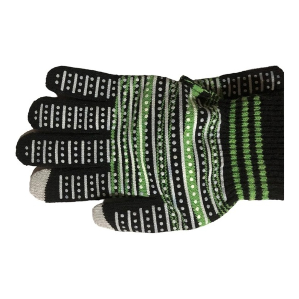 green‎ & black textured knit texting winter gloves new